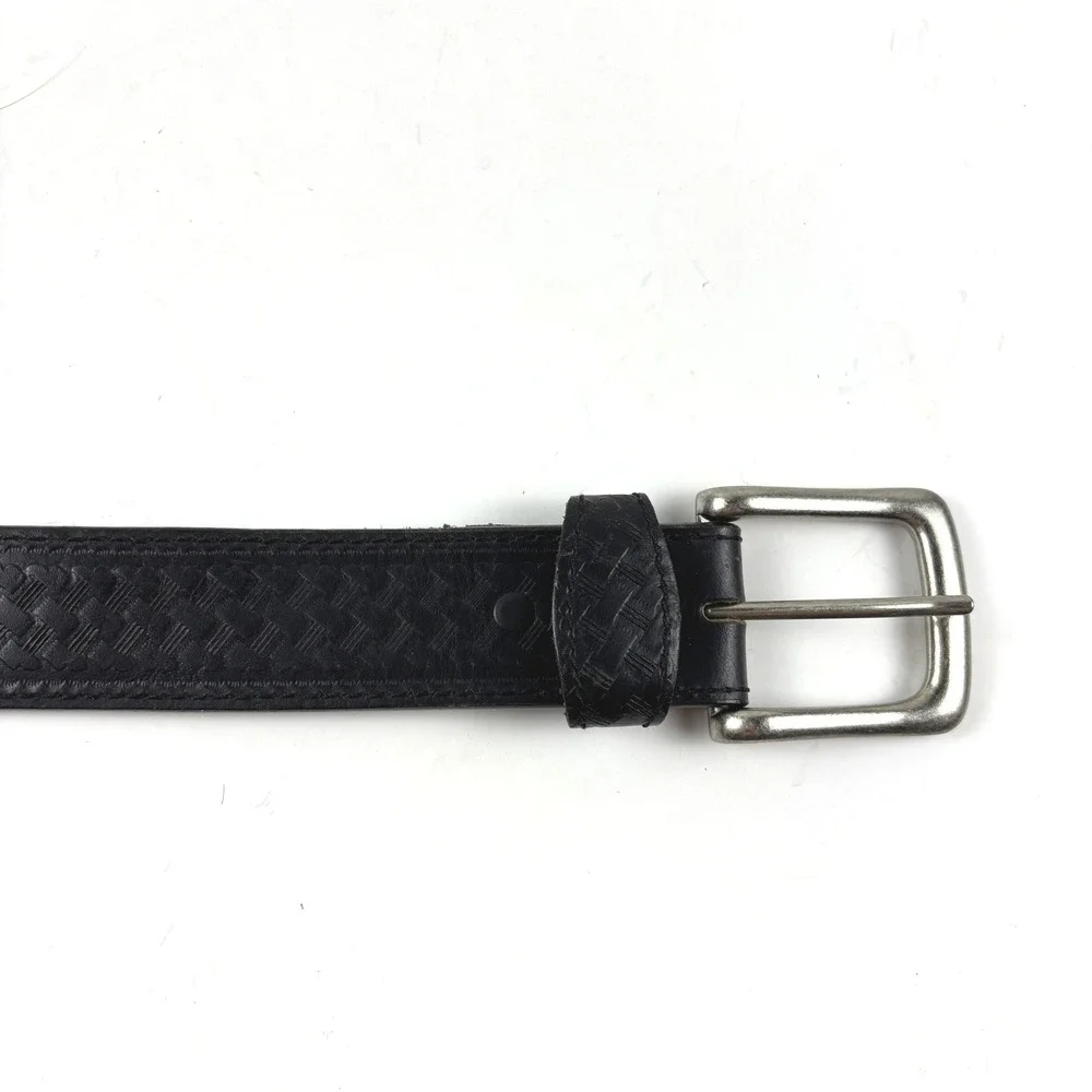 Leather Belt Mens‎ 36 Black Basketweave Embossed Silver Buckle